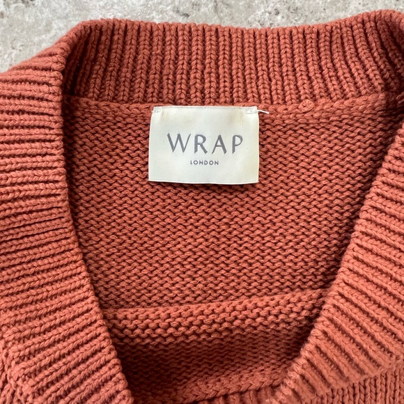 Wrap London Cotton Crochet-Detail Puff Sleeve Sweater, Dusty Brown Pink, US 2 - Picture 7 of 10